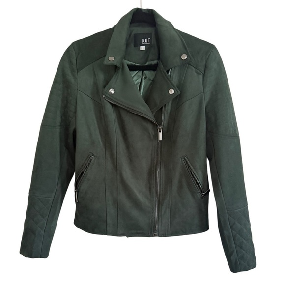 KUT from the Kluth Dawn Quilted Suede Moto Jacket Hunter Green Size Small - Picture 2 of 12
